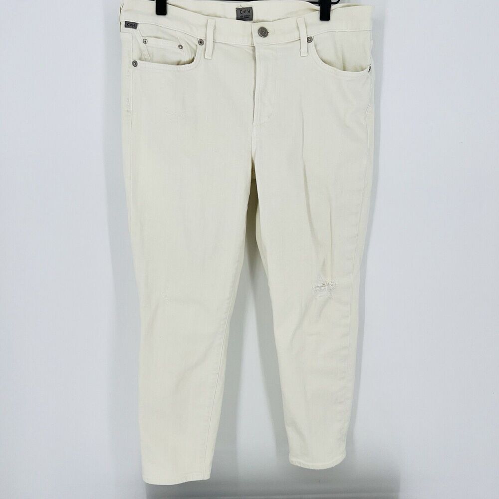 Citizens Of Humanity Rocket Crop High Rise Skinny Off White Distressed Jeans 31